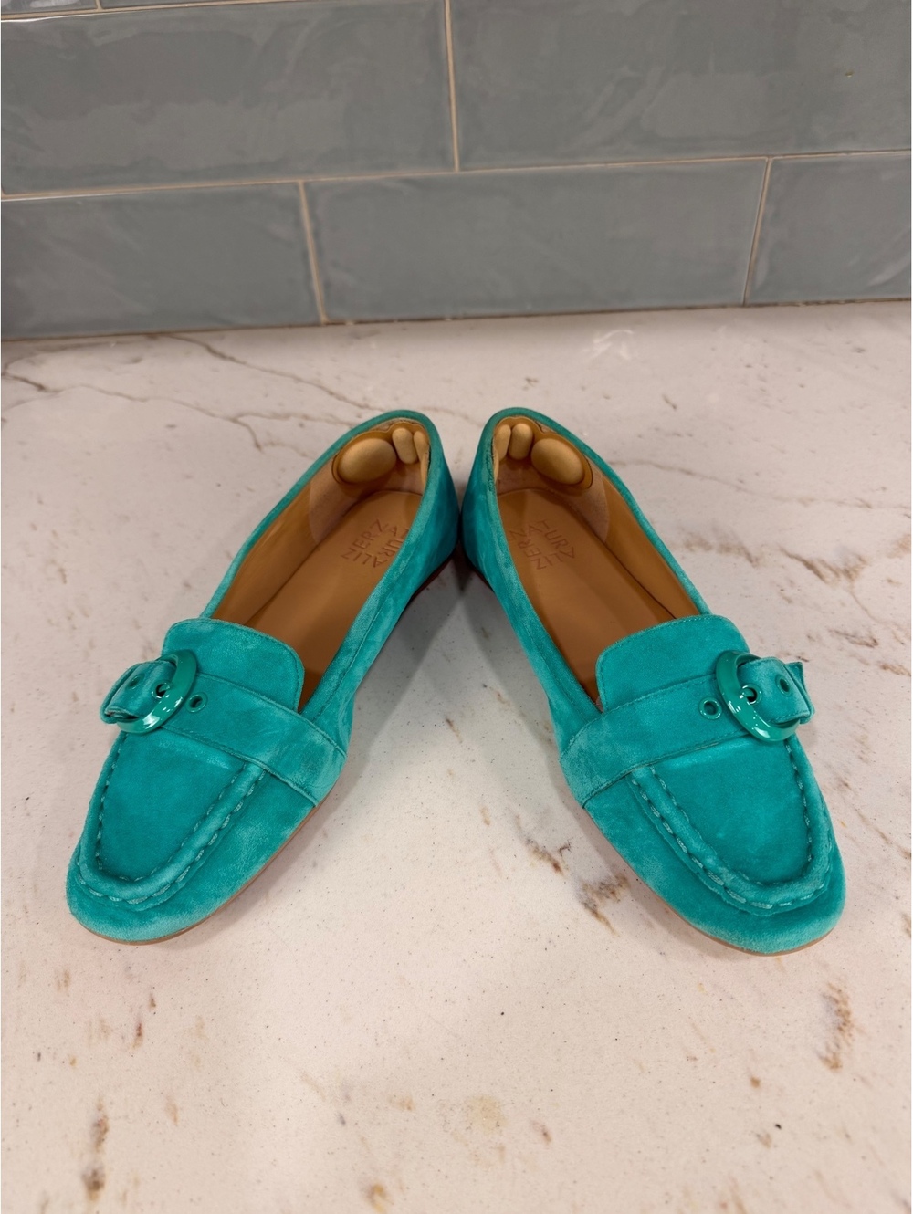 Naturalizer Lola Slip-On Buckle Detail Loafers Turquoise Teal Suede Sz 7.5